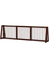 PawHut Freestanding Pet Gate with Retractable Length, 28"-75", Brown