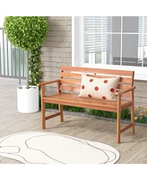 Sugift Patio Solid Wood Bench Wood 2-Seat Chair with Breathable Slatted Seat & Inclined Backrest
