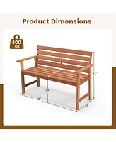 Sugift Patio Solid Wood Bench Wood 2-Seat Chair with Breathable Slatted Seat & Inclined Backrest