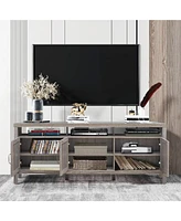 Gymax Tv Stand Entertainment Media Center for Tv's up to 65'' w/ Rattan Doors Grey Oak