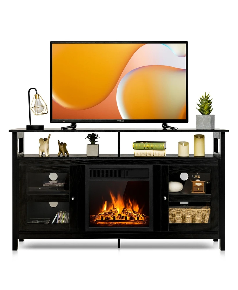 Gymax 58'' Fireplace Tv Stand W/18'' 1500W Electric Fireplace up to 65