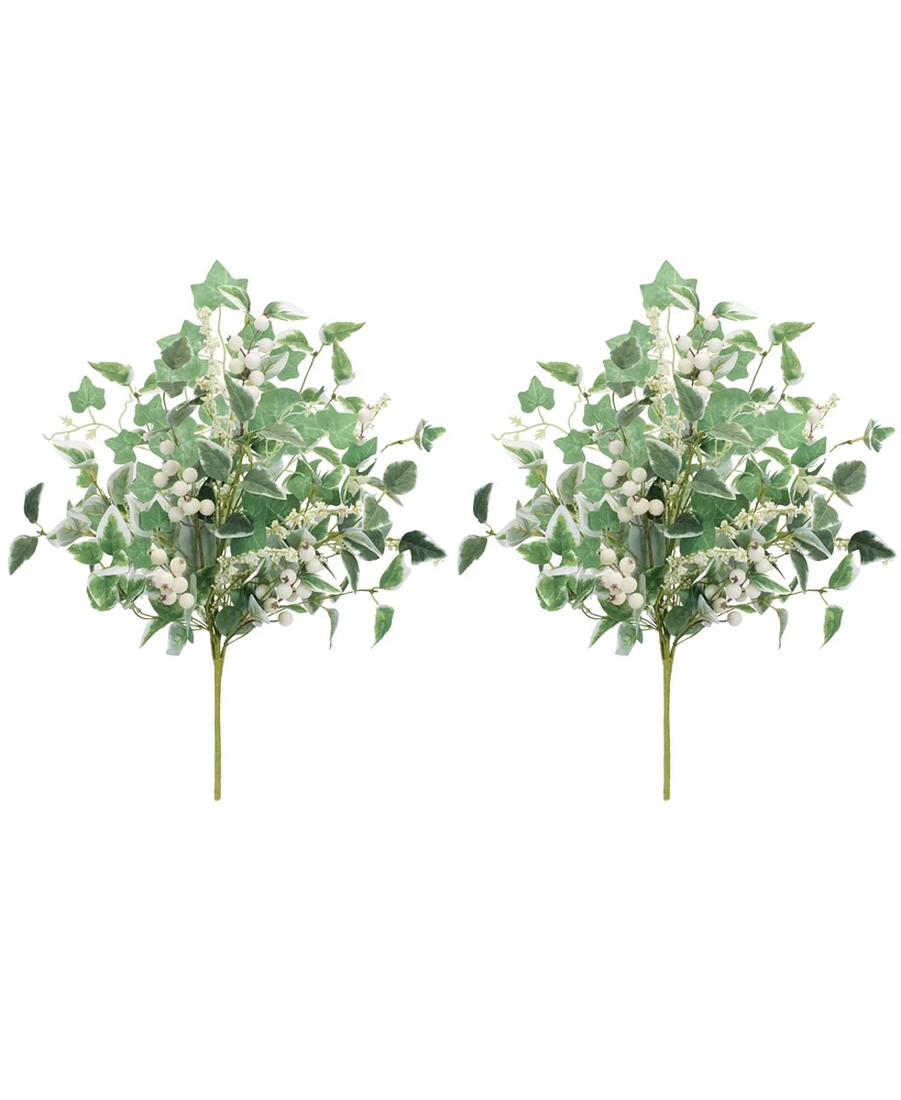 Slickblue Set of 2 Mixed Foliage & Berry Bush – 20" Polyester Plants for Home Decor