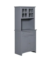 Homcom Wooden Dining Room Cupboard Pantry with Framed Glass Doors and Open Counter