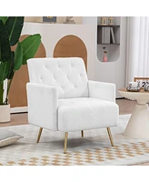 Homcom Modern Sherpa Accent Chair with Tufted Pattern and Steel Legs, White