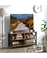 Gymax Tv Stand for TVs up to 55'' Entertainment Center w/ Storage Shelves Rustic Brown