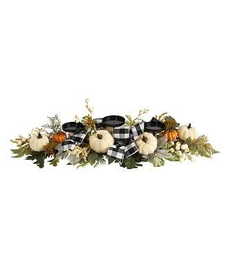 Slickblue White Pumpkin and Berries Artificial Candelabrum - Fall Decor Candle Holder