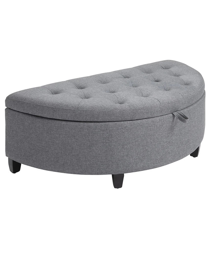 Homcom Foldable Tufted Linen Storage Seat Semicircle Footrest Box w/ Legs Lift Top