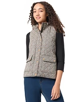 Jones New York Women's Quilted Plaid Patch Pocket Vest with Snaps and Zipper Jacket