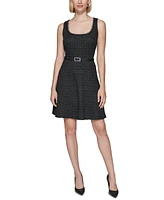 Karl Lagerfeld Paris Women's Boucle Tweed Belted Dress