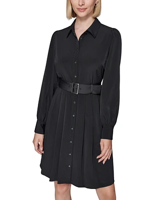 Karl Lagerfeld Paris Women's Belted Blouson-Sleeve Shirtdress