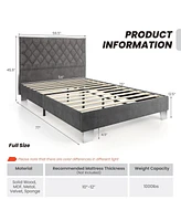 Sugift Full Size Upholstered Bed Frame with Velvet Headboard