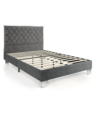 Sugift Full Size Upholstered Bed Frame with Velvet Headboard