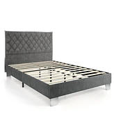 Sugift Full Size Upholstered Bed Frame with Velvet Headboard