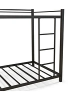 Sugift Low Profile Twin Over Metal Bunk Bed with Full-length Guardrails