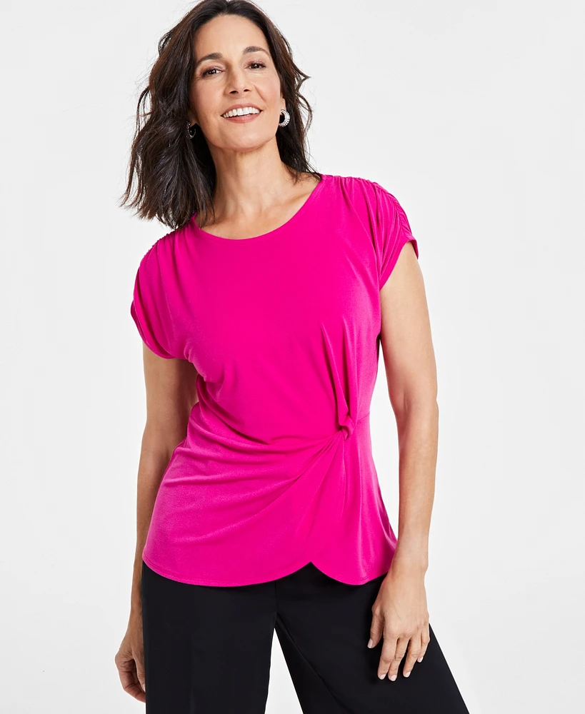 I.n.c. International Concepts Women's Short Sleeve Twist-Front Top, Created for Macy's