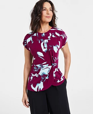 I.n.c. International Concepts Women's Printed Gathered-Front Top, Created for Macy's