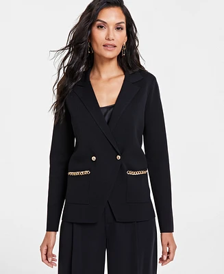 I.n.c. International Concepts Women's Braid-Trim Notch-Collar Sweater Blazer, Created for Macy's