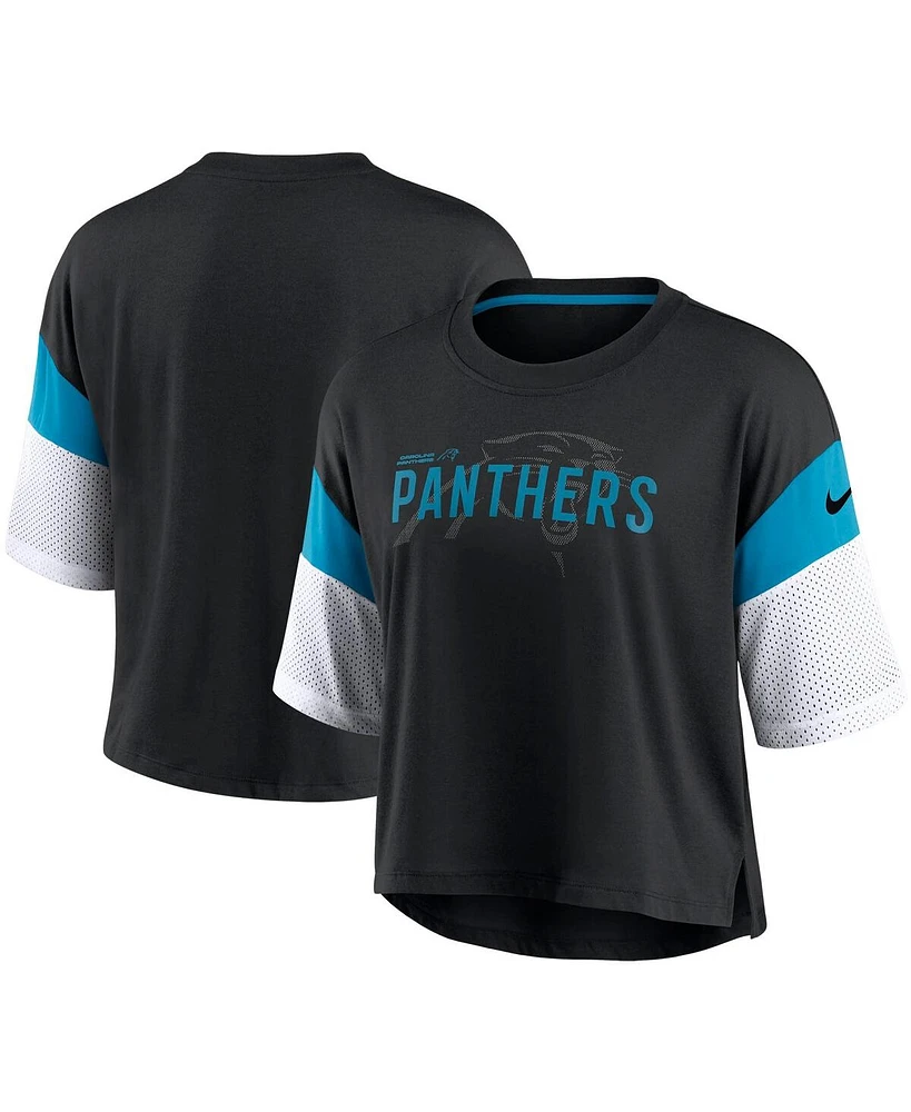 Nike Women's Black/White Carolina Panthers Nickname Tri-Blend Performance Crop Top