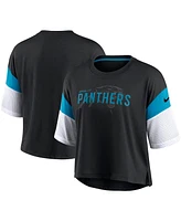 Nike Women's Black/White Carolina Panthers Nickname Tri-Blend Performance Crop Top