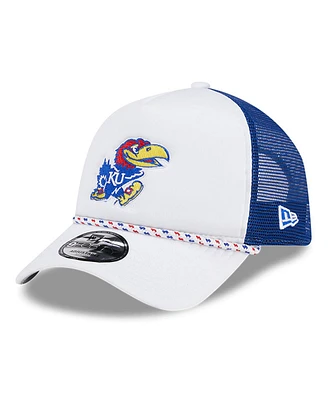 New Era Men's White/Royal Kansas Jayhawks Court Sport Foam A-Frame 9FORTY Adjustable Trucker Hat