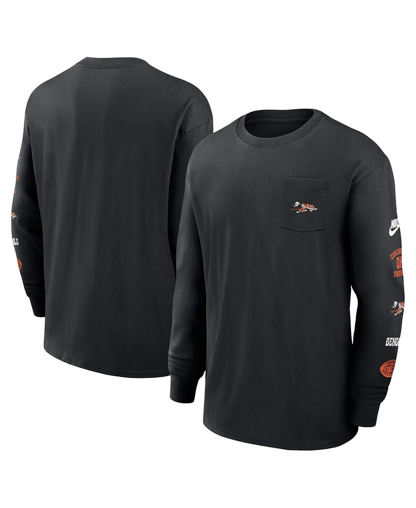 Nike Men's Black Cincinnati Bengals Rewind Heavy Max 9 Pocket Long Sleeve T-Shirt