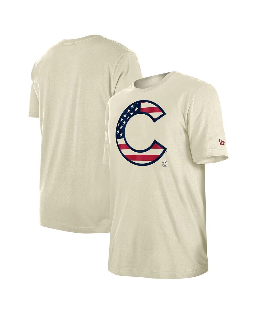 New Era Men's Cream Chicago Cubs 4th of July Flag Fill T-Shirt