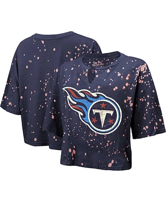 Majestic Women's Navy Tennessee Titans Bleach Splatter Notch Neck Crop T-Shirt