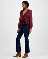 Lucky Brand Womens Pleated Peplum Top Stevie High Rise Flare Jeans