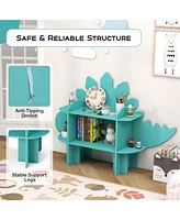 Costway Dinosaur Bookcase for Kids 2-Tier Toy Storage Organizer with Open Storage Shelves