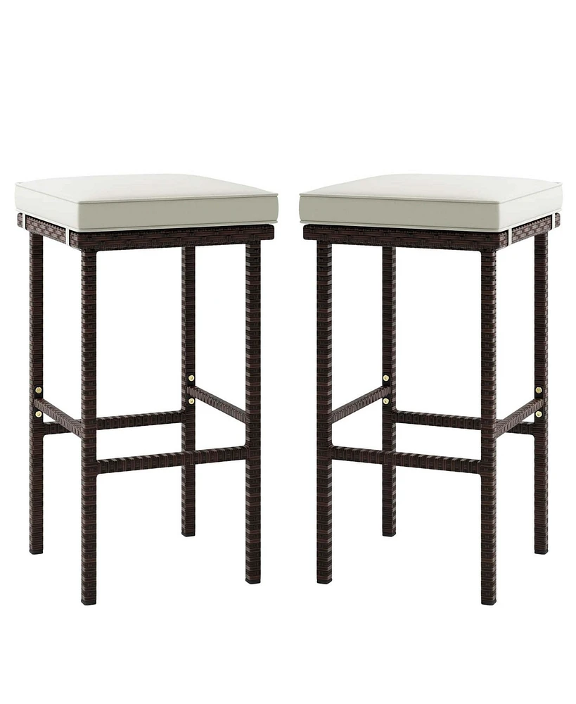 Costway Wicker Bar Stools Set of 2 with Removable Seat Cushions Footrest Support 400 Lbs