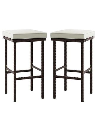 Costway Wicker Bar Stools Set of 2 with Removable Seat Cushions Footrest Support 400 Lbs