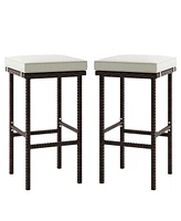 Costway Wicker Bar Stools Set of 2 with Removable Seat Cushions Footrest Support 400 Lbs