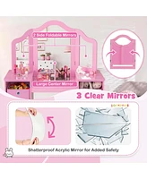 Costway Kids Vanity Table & Chair Set 2-in-1 Princess Pretend Play Makeup