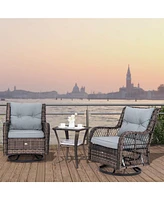 3 Pcs Patio Furniture Set Rocking Chairs Set of 2 with Glass Top Side Table