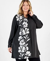 Anne Klein Plus Floral-Graphic Tunic Blouse