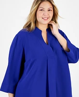 Anne Klein Plus Size Split-Neck Wide-Sleeve Top