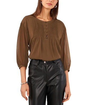 1.state Women's 3/4-Sleeve Pin-Tuck Blouse