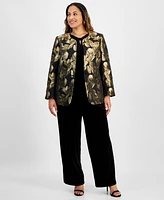 Kasper Plus Metallic Jacquard Collarless Jacket