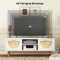 Costway Tv Stand for 55-Inch TVs with 2 Drawers & Woven Fronts Solid Wood Legs