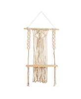 Slickblue 24" Boho Chic Wood Macrame Single Shelf Woven Diamond