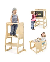 Costway Toddler 3-in-1 Foldable Kitchen Standing Tower with Chalkboard Weaning Table