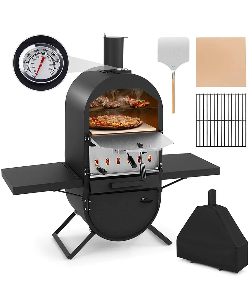 Costway Outdoor Pizza Oven Wood Fired Pizza Oven with 600D Oxford Fabric Cover