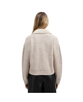 Nvlt Women's Cable Knit Cardigan with Faux Fur Collar