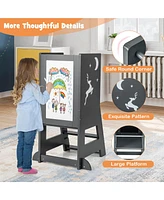Costway Toddler Kitchen Stool Helper Standing Tower with Chalkboard & Whiteboard