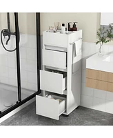 Costway Bathroom Floor Cabinet with 3 Drawers 4 Compartments 2-Side Available Towel Shelf