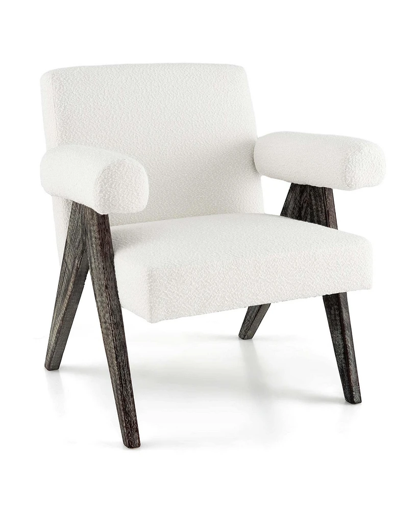 Costway 2 Pcs Upholstered Armchair Modern Sherpa Accent Chair with Natural Rubber Wood Legs