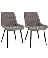 Costway Dining Chair Set of 2 Upholstered Leisure Chairs with Metal Legs Padded Seat