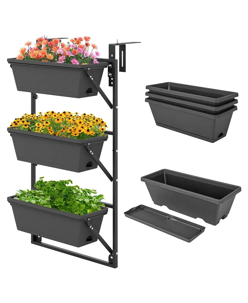 Costway Hanging Vertical Planter with 3 Planter Boxes & Detachable Hooks for Flowers