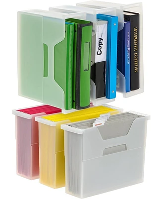 Iris Usa Small Portable Desktop File Box with Open Lid, 6 Pack, Side Handles, Hanging File Folders, Tabs & Inserts, Letter Size, Magazines, Newspapers