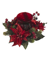 Slickblue Poinsettia & Berry Candelabrum - Festive Holiday Table Centerpiece